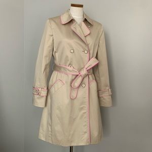 COACH Classic Double Breasted Trench Coat Beige with Pink Trim Size Large
